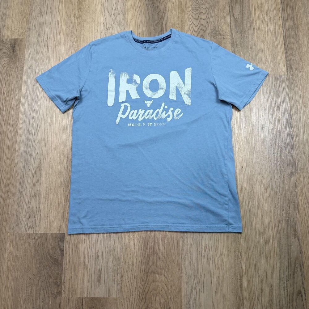 Under Armour Project Rock Shirt Mens Large Blue Iron Paradise Graphic Tee